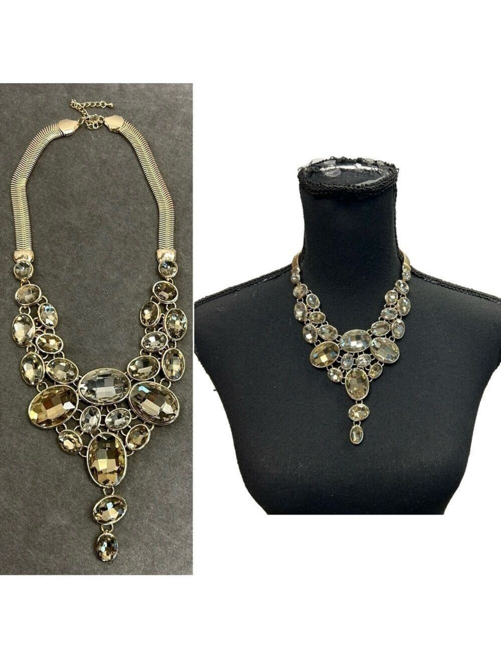 Melanie Lyne formal goldtone oval gem jewelled chunky cascade statement necklace